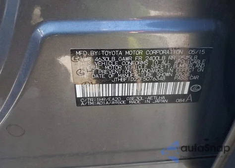 2015 Lexus Is 250 Crafted Line from USA, damaged, VIN JTHBF1D27F5076348